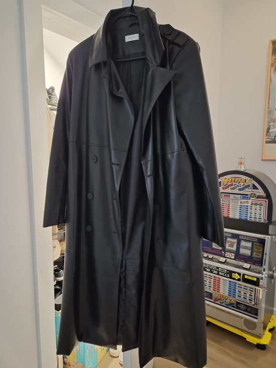 Meshki Jackets & Blazers - Meshki Black Faux-Leather Trench Coat